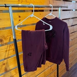 PINK Burgundy Sweatpants Set